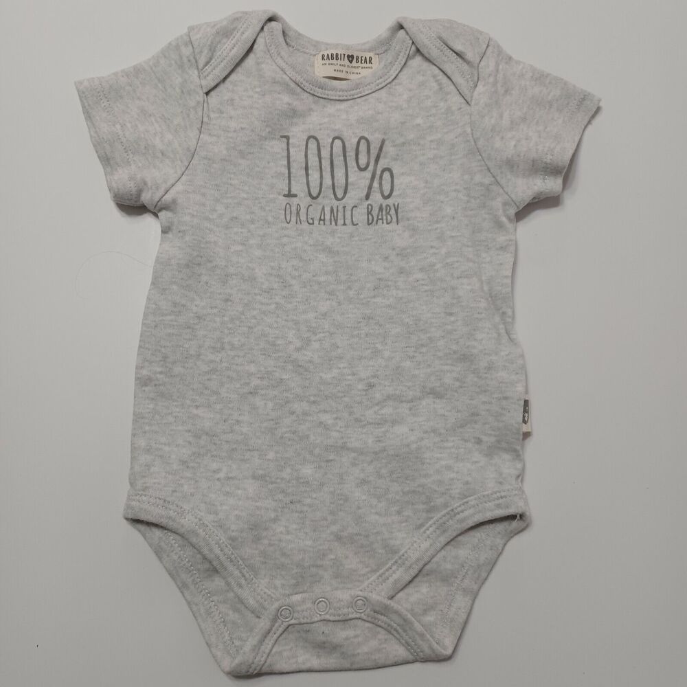 Rabbit + Bear Organic Baby 6-9 Months Bodysuit Grey Short Sleeve Snap Crotch‎